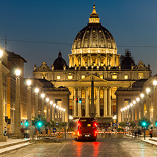 ROME, ITALY - JUNE 22, 2017: Amazing Night photo of Vatican and St. Peter"s Basilica in Rome, Italy