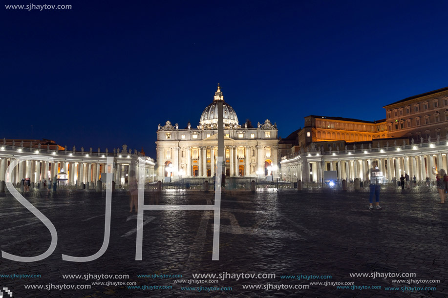 ROME, ITALY - JUNE 22, 2017: Amazing Night photo of Vatican and St. Peter"s Basilica in Rome, Italy