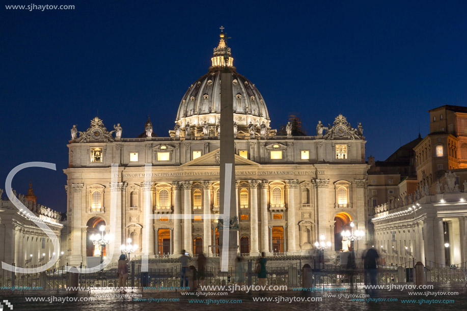 ROME, ITALY - JUNE 22, 2017: Amazing Night photo of Vatican and St. Peter"s Basilica in Rome, Italy