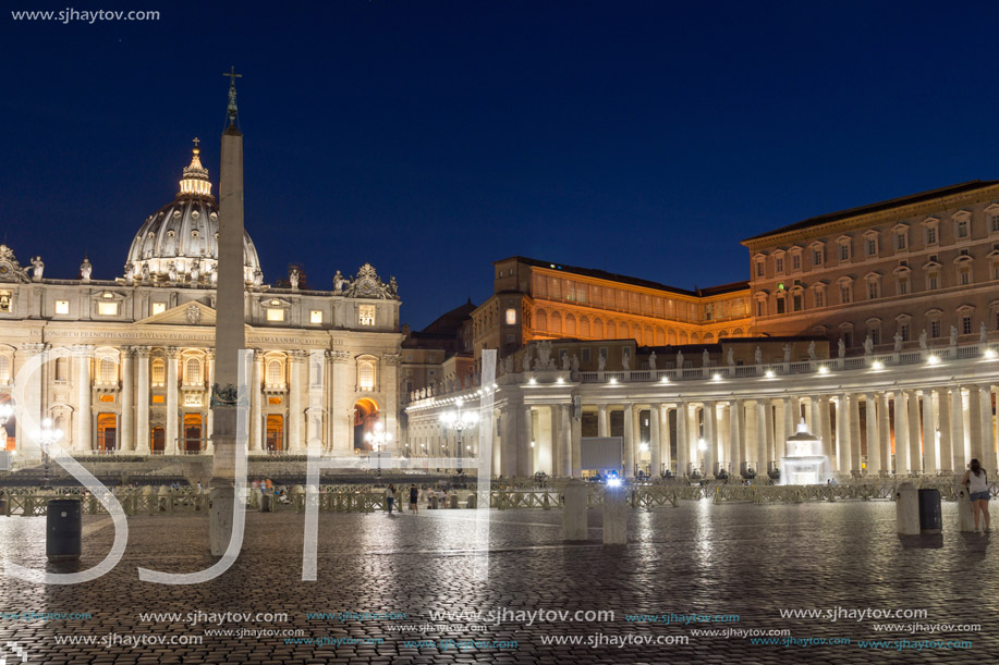 ROME, ITALY - JUNE 22, 2017: Amazing Night photo of Vatican and St. Peter"s Basilica in Rome, Italy