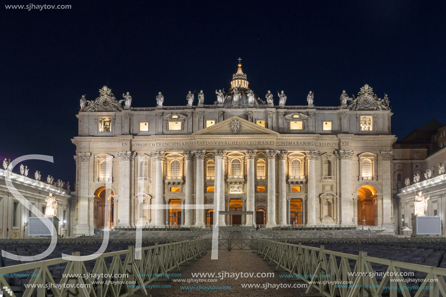 ROME, ITALY - JUNE 22, 2017: Amazing Night photo of Vatican and St. Peter"s Basilica in Rome, Italy