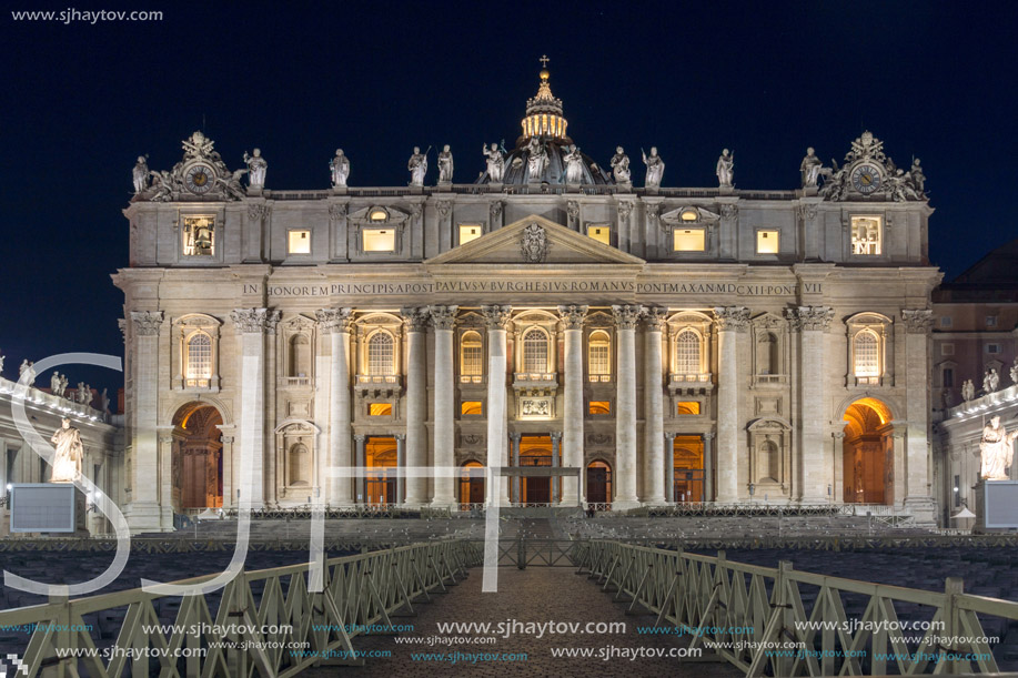 ROME, ITALY - JUNE 22, 2017: Amazing Night photo of Vatican and St. Peter"s Basilica in Rome, Italy