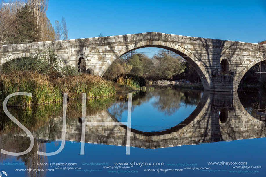 Kadin most - a 15th-century stone arch bridge over the Struma River at Nevestino, Kyustendil Province, Bulgaria