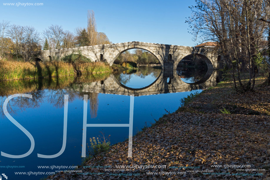 Kadin most - a 15th-century stone arch bridge over the Struma River at Nevestino, Kyustendil Province, Bulgaria