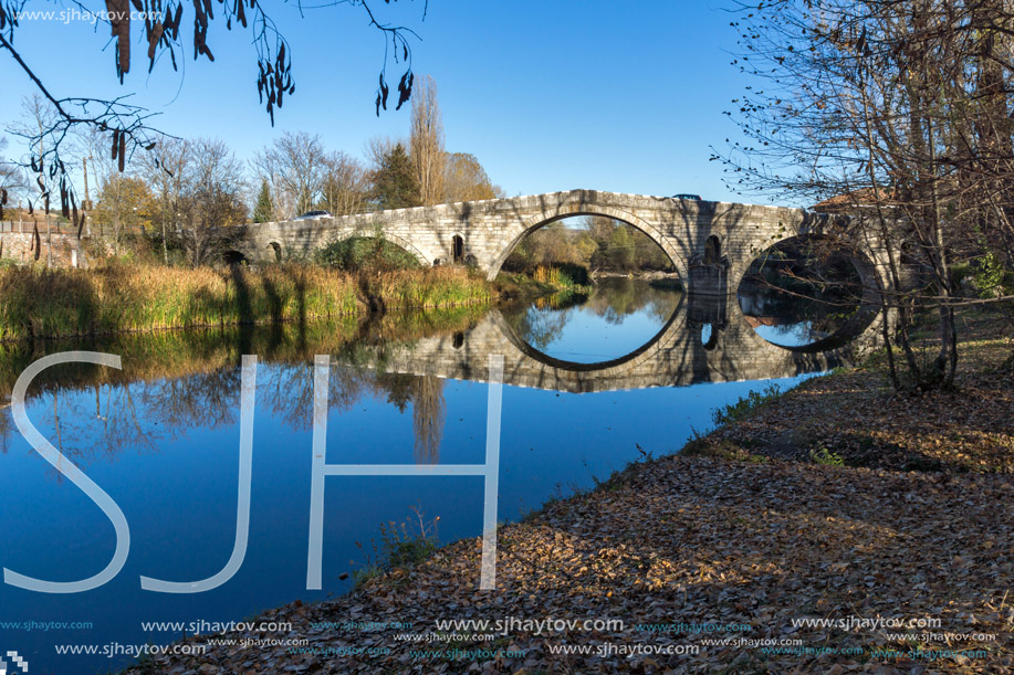Kadin most - a 15th-century stone arch bridge over the Struma River at Nevestino, Kyustendil Province, Bulgaria