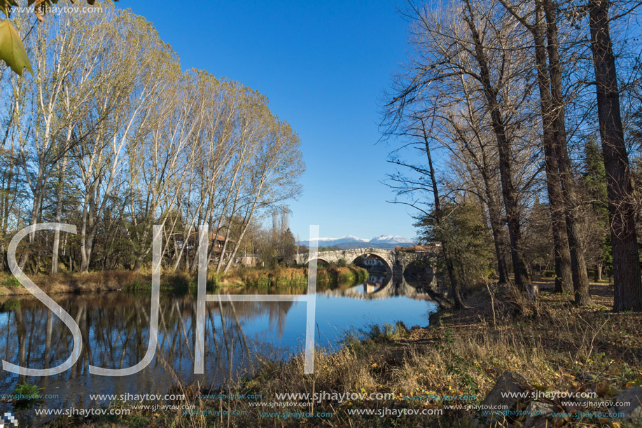 Kadin most - a 15th-century stone arch bridge over the Struma River at Nevestino, Kyustendil Province, Bulgaria