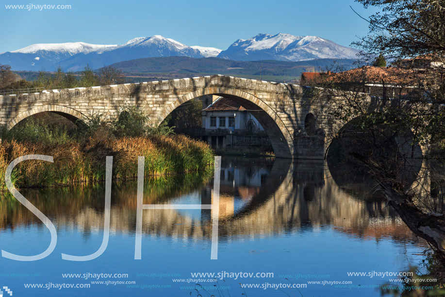 Kadin most - a 15th-century stone arch bridge over the Struma River at Nevestino, Kyustendil Province, Bulgaria