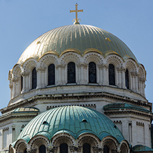 SOFIA, BULGARIA - APRIL 1, 2017: The golden domes of Cathedral Saint Alexander Nevski in Sofia, Bulgaria