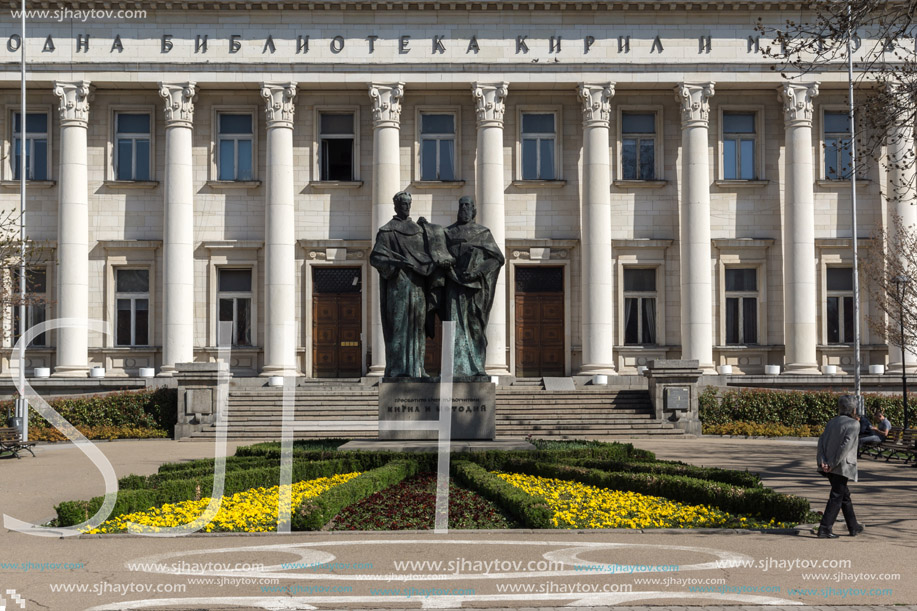 SOFIA, BULGARIA - APRIL 1, 2017: Spring view of National Library St. Cyril and St. Methodius in Sofia, Bulgaria