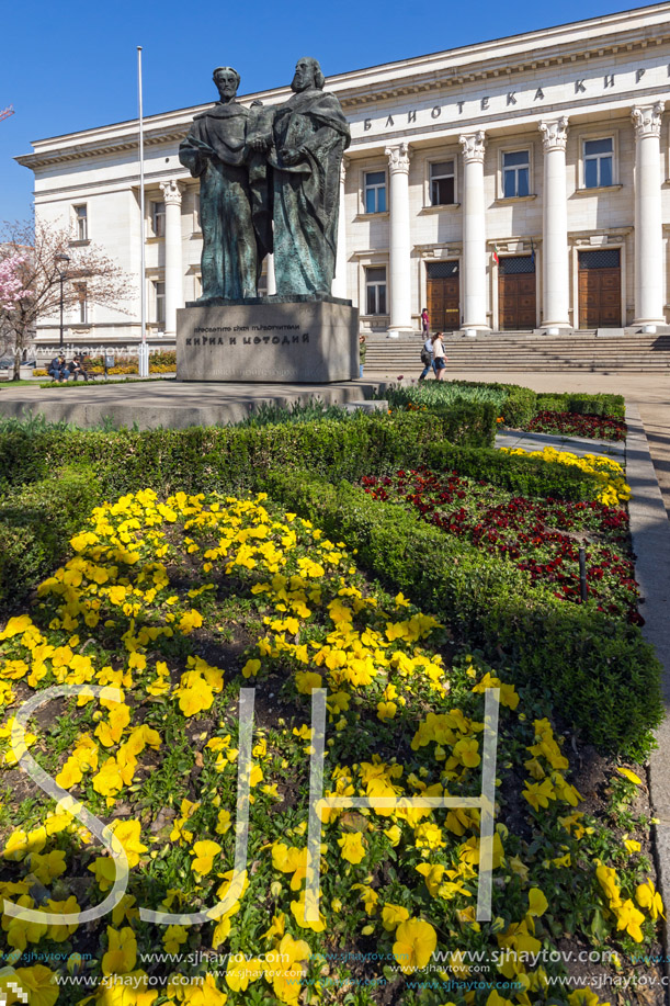 SOFIA, BULGARIA - APRIL 1, 2017: Spring view of National Library St. Cyril and St. Methodius in Sofia, Bulgaria