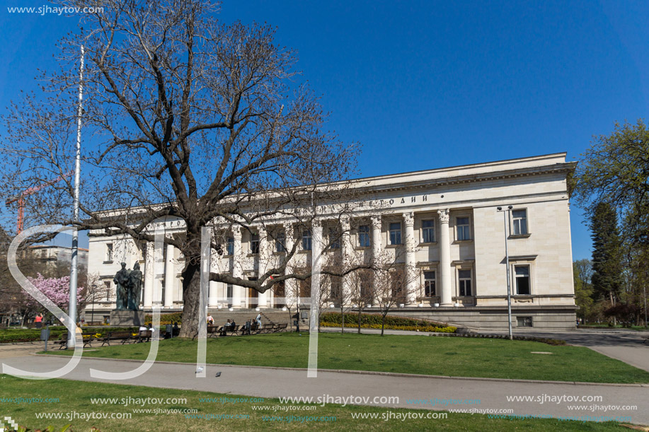SOFIA, BULGARIA - APRIL 1, 2017: Spring view of National Library St. Cyril and St. Methodius in Sofia, Bulgaria
