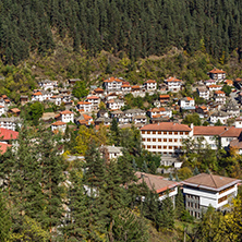 Panoramic view of town of Shiroka Laka and Rhodope Mountains, Smolyan Region, Bulgaria