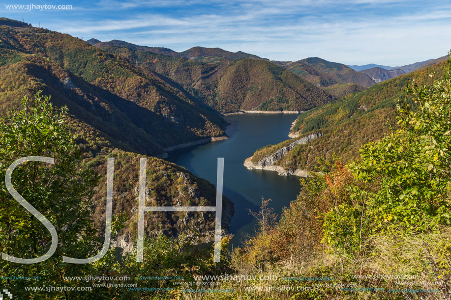 Autumn Panorama of Tsankov kamak Reservoir, Smolyan Region, Bulgaria