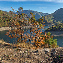 Autumn landscape of the Vacha (Antonivanovtsy) Reservoir, Rhodopes Mountain, Bulgaria