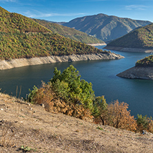 Autumn landscape of the Vacha (Antonivanovtsy) Reservoir, Rhodopes Mountain, Bulgaria