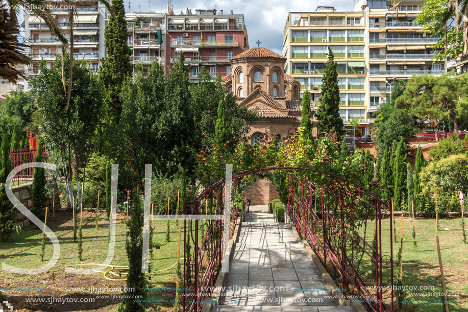 THESSALONIKI, GREECE - SEPTEMBER 30, 2017: Ancient Byzantine Church of Panagia Chalkeonin the center of city of Thessaloniki, Central Macedonia, Greece