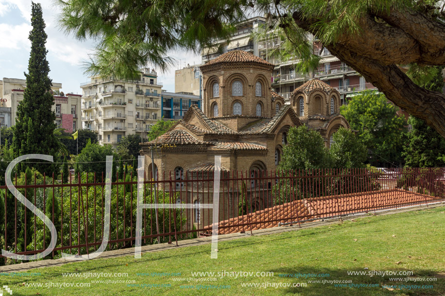 THESSALONIKI, GREECE - SEPTEMBER 30, 2017: Ancient Byzantine Church of Panagia Chalkeonin the center of city of Thessaloniki, Central Macedonia, Greece