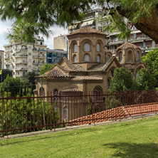 THESSALONIKI, GREECE - SEPTEMBER 30, 2017: Ancient Byzantine Church of Panagia Chalkeonin the center of city of Thessaloniki, Central Macedonia, Greece