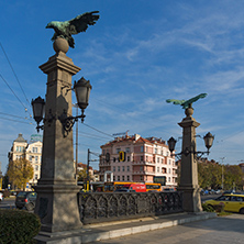 SOFIA, BULGARIA - NOVEMBER 7, 2017: Sunset view of  Eagle Bridge over Perlovska river, Sofia, Bulgaria