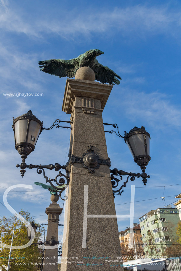 SOFIA, BULGARIA - NOVEMBER 7, 2017: Sunset view of  Eagle Bridge over Perlovska river, Sofia, Bulgaria