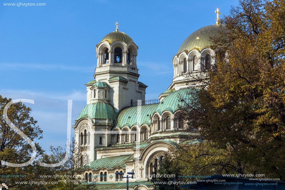 SOFIA, BULGARIA - NOVEMBER 7, 2017: Sunset view of Cathedral Saint Alexander Nevski in Sofia, Bulgaria