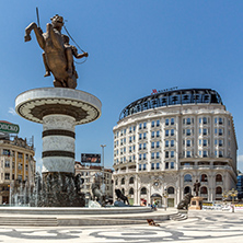 SKOPJE, REPUBLIC OF MACEDONIA - 13 MAY 2017: Skopje City Center and Alexander the Great Monument, Macedonia