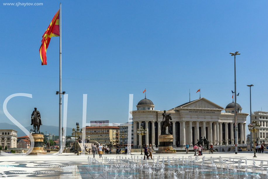 SKOPJE, REPUBLIC OF MACEDONIA - 13 MAY 2017: Skopje City Center and Archaeological Museum, Republic of Macedonia