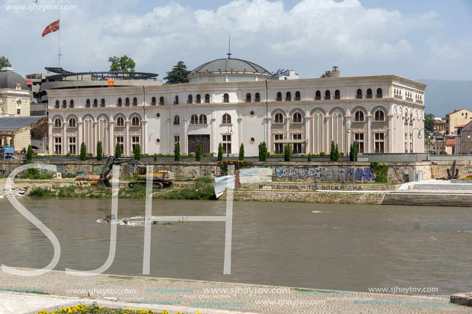 SKOPJE, REPUBLIC OF MACEDONIA - 13 MAY 2017: Macedonian National Theater in city of  Skopje, Republic of Macedonia