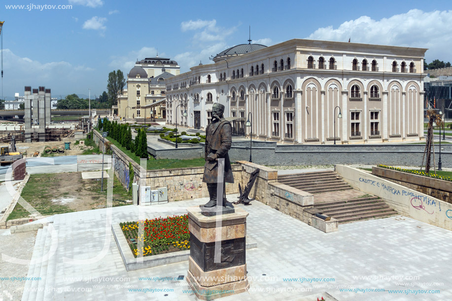 SKOPJE, REPUBLIC OF MACEDONIA - 13 MAY 2017: Macedonian National Theater in city of  Skopje, Republic of Macedonia