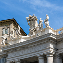 ROME, ITALY - JUNE 23, 2017: Architectural detail of St. Peter"s Basilica at  Saint Peter"s Square, Vatican, Rome, Italy