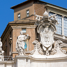 ROME, ITALY - JUNE 23, 2017: Architectural detail of St. Peter"s Basilica at  Saint Peter"s Square, Vatican, Rome, Italy