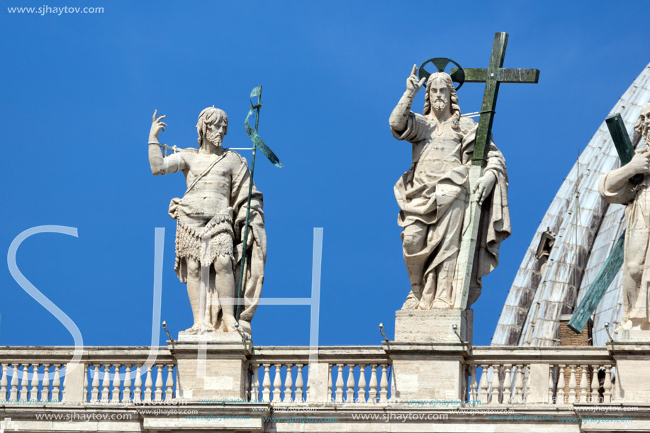 ROME, ITALY - JUNE 23, 2017: Architectural detail of St. Peter"s Basilica at  Saint Peter"s Square, Vatican, Rome, Italy