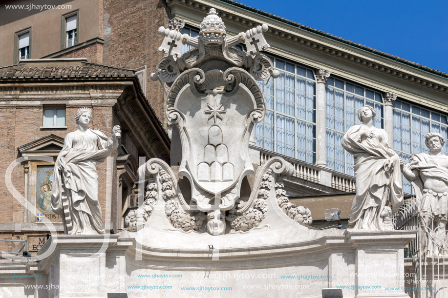 ROME, ITALY - JUNE 23, 2017: Architectural detail of St. Peter"s Basilica at  Saint Peter"s Square, Vatican, Rome, Italy