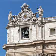 ROME, ITALY - JUNE 23, 2017: Architectural detail of St. Peter"s Basilica at  Saint Peter"s Square, Vatican, Rome, Italy