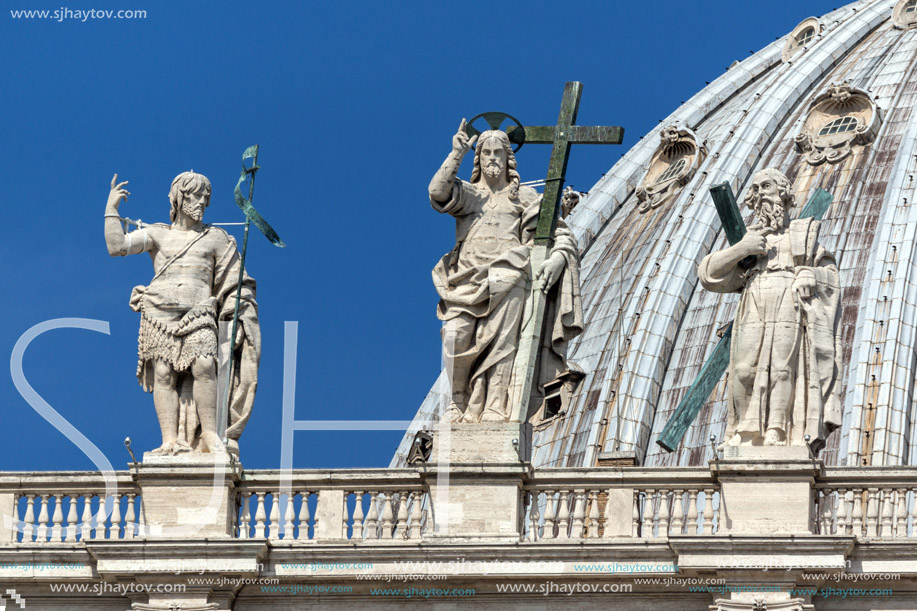 ROME, ITALY - JUNE 23, 2017: Architectural detail of St. Peter"s Basilica at  Saint Peter"s Square, Vatican, Rome, Italy