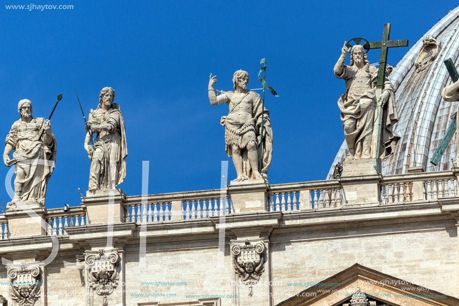 ROME, ITALY - JUNE 23, 2017: Architectural detail of St. Peter"s Basilica at  Saint Peter"s Square, Vatican, Rome, Italy