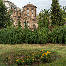 THESSALONIKI, GREECE - SEPTEMBER 30, 2017: Ancient Byzantine Church of Panagia Chalkeonin the center of city of Thessaloniki, Central Macedonia, Greece