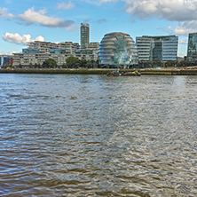 LONDON, ENGLAND - JUNE 15 2016: Night view City Hall in city of London from Thames river, England, Great Britain