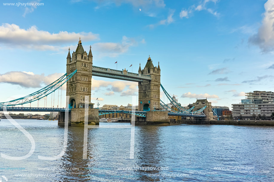 LONDON, ENGLAND - JUNE 15 2016: Sunset view of Tower Bridge in London, England, Great Britain