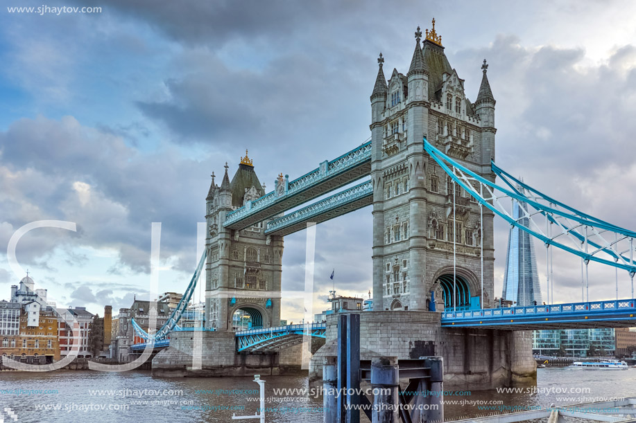 LONDON, ENGLAND - JUNE 15 2016: Sunset view of Tower Bridge in London, England, Great Britain