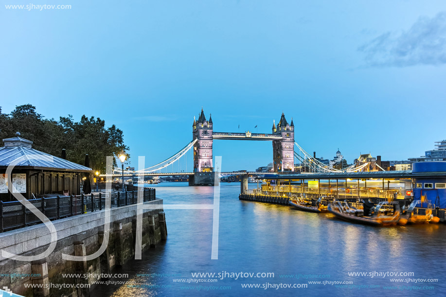 LONDON, ENGLAND - JUNE 15 2016: Sunset view of Tower Bridge in London, England, Great Britain