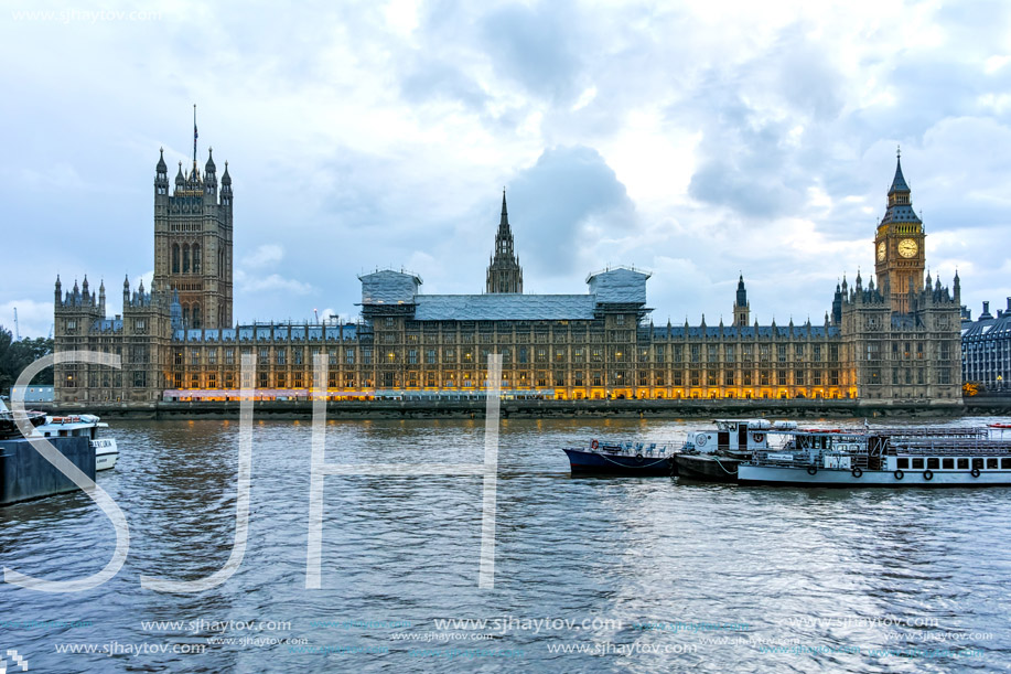 LONDON, ENGLAND - JUNE 16 2016: Houses of Parliament with Big Ben from Westminster bridge, London, England, Great Britain