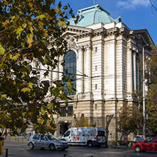 SOFIA, BULGARIA - NOVEMBER 7, 2017: Sunset view of University of Sofia St. Kliment Ohridski, Bulgaria