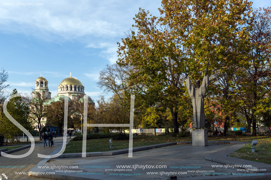 SOFIA, BULGARIA - NOVEMBER 7, 2017: Golden Domes  of Cathedral Saint Alexander Nevski in Sofia, Bulgaria