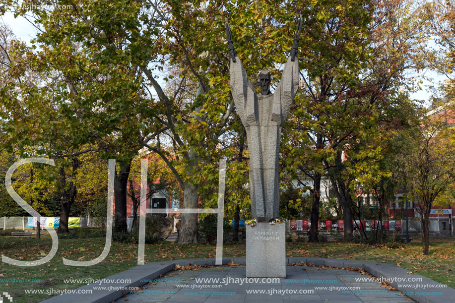 SOFIA, BULGARIA - NOVEMBER 7, 2017: Autumn view of St. Kliment Ohridski monument in city of Sofia, Bulgaria