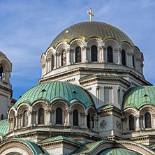 SOFIA, BULGARIA - NOVEMBER 7, 2017: Golden Domes  of Cathedral Saint Alexander Nevski in Sofia, Bulgaria