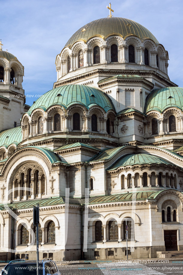 SOFIA, BULGARIA - NOVEMBER 7, 2017: Golden Domes  of Cathedral Saint Alexander Nevski in Sofia, Bulgaria