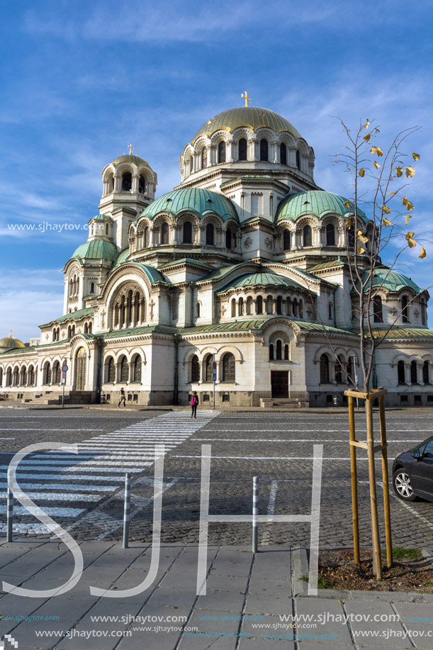SOFIA, BULGARIA - NOVEMBER 7, 2017: Golden Domes  of Cathedral Saint Alexander Nevski in Sofia, Bulgaria