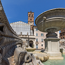 ROME, ITALY - JUNE 23, 2017: Amazing view of Basilica of Our Lady in Trastevere in Rome, Italy