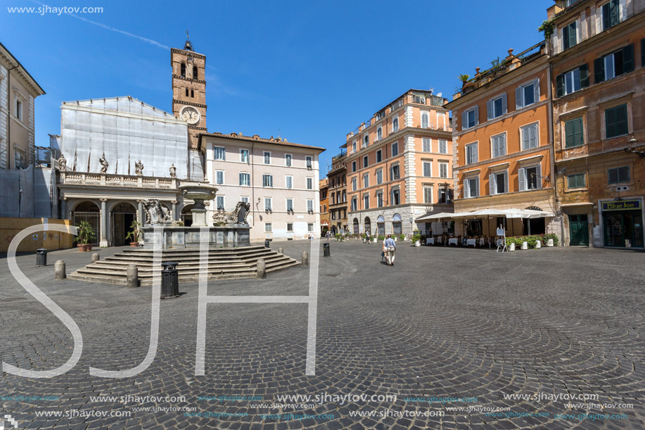 ROME, ITALY - JUNE 23, 2017: Amazing view of Basilica of Our Lady in Trastevere in Rome, Italy